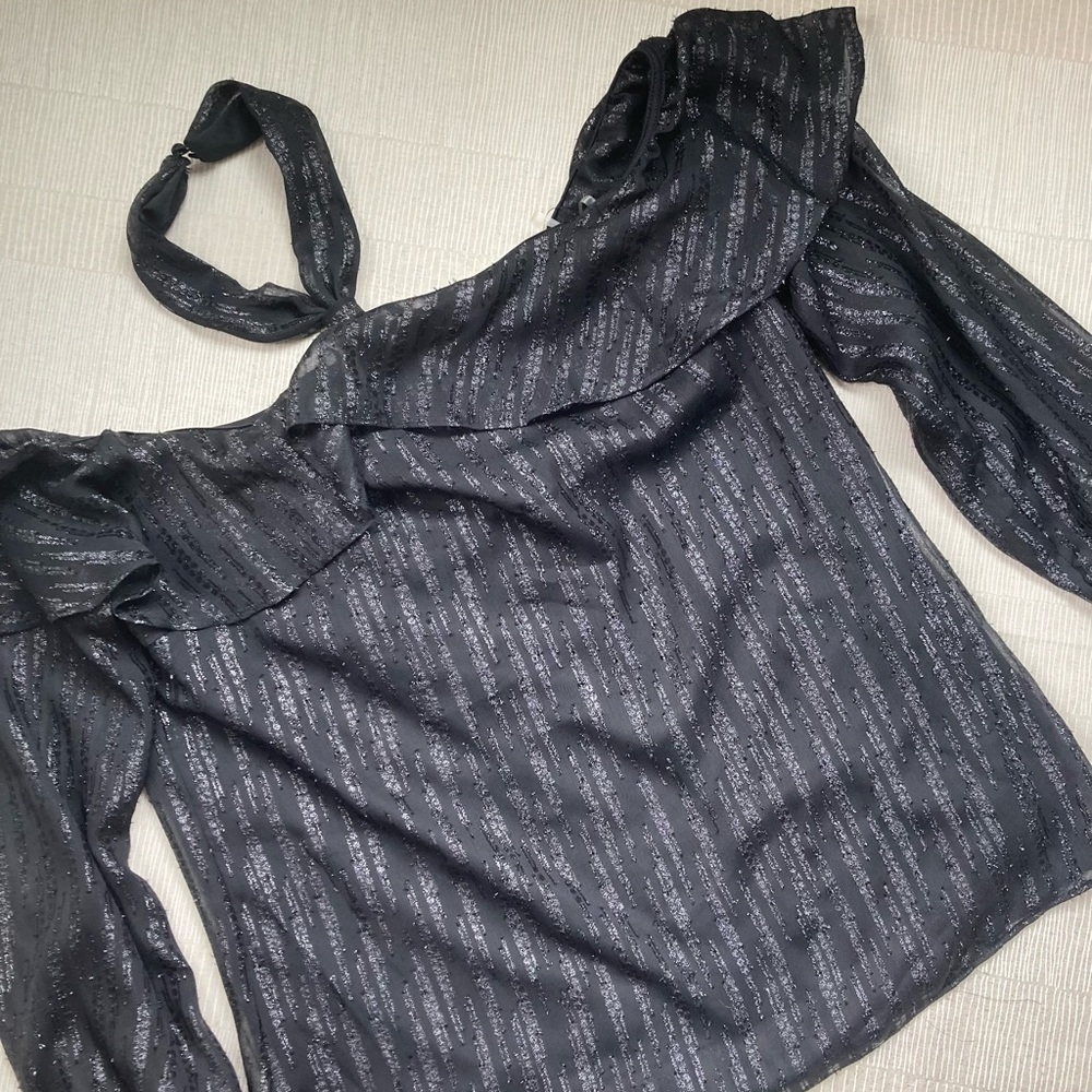 ECI Black cold shoulder halter top.